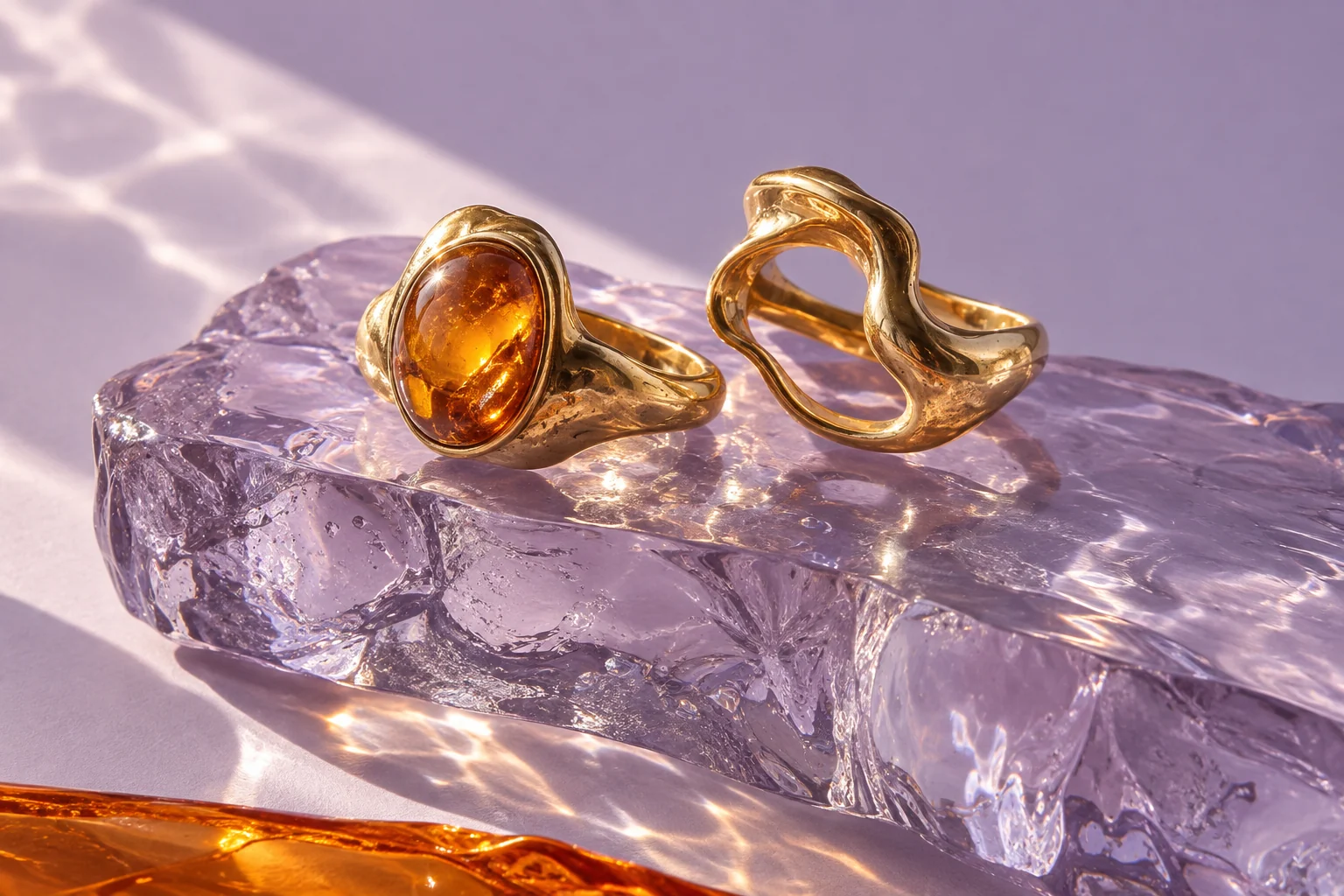 Sculptural jewelry study on lavender glass
